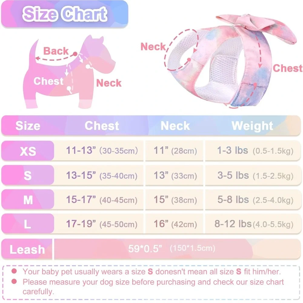 Pink Blue Cloud Like Step In Bow Dog Harness & Leash Teacup Puppy Dog XS